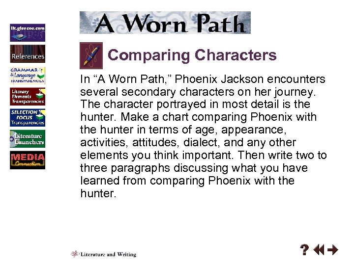 Comparing Characters In “A Worn Path, ” Phoenix Jackson encounters several secondary characters on