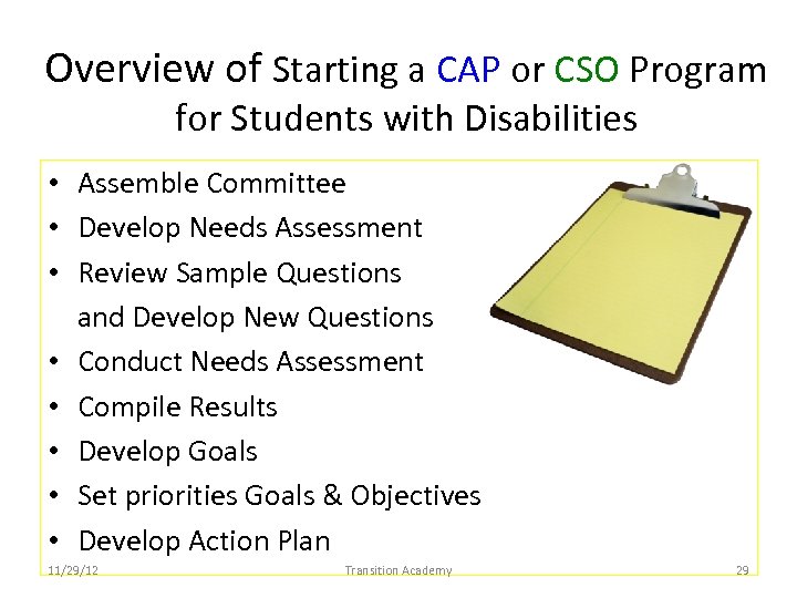 Overview of Starting a CAP or CSO Program for Students with Disabilities • Assemble