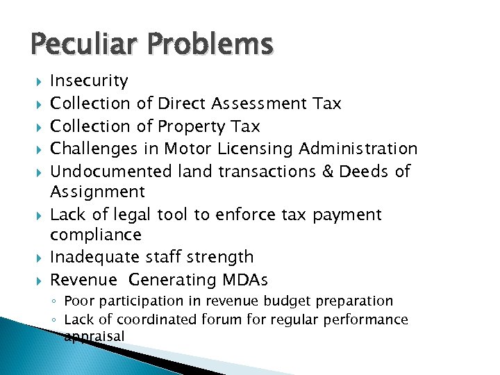 Peculiar Problems Insecurity Collection of Direct Assessment Tax Collection of Property Tax Challenges in