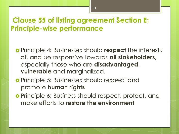 34 Clause 55 of listing agreement Section E: Principle-wise performance 4: Businesses should respect