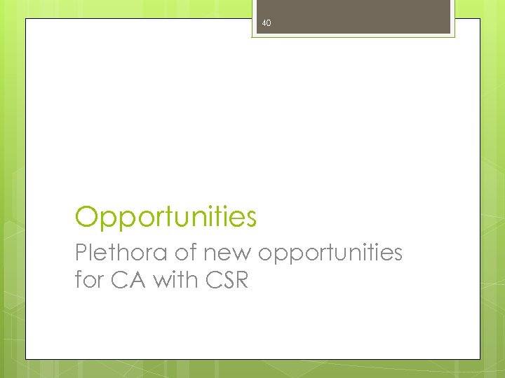 40 Opportunities Plethora of new opportunities for CA with CSR 