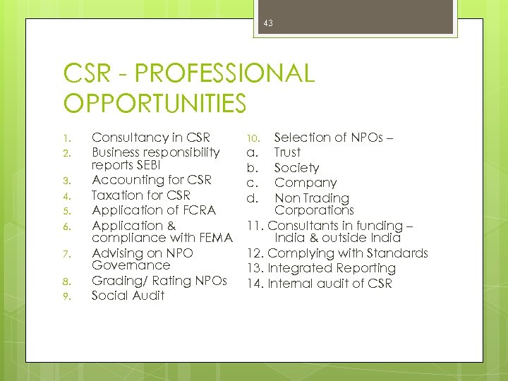 43 CSR - PROFESSIONAL OPPORTUNITIES 1. 2. 3. 4. 5. 6. 7. 8. 9.