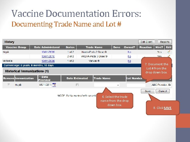 Vaccine Documentation Errors: Documenting Trade Name and Lot # 7. Document the Lot #