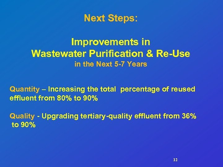 Next Steps: Improvements in Wastewater Purification & Re-Use in the Next 5 -7 Years