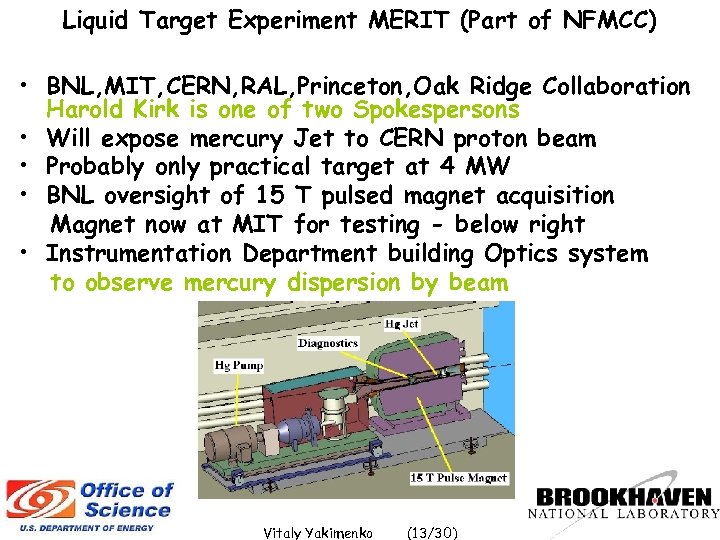 Liquid Target Experiment MERIT (Part of NFMCC) • BNL, MIT, CERN, RAL, Princeton, Oak