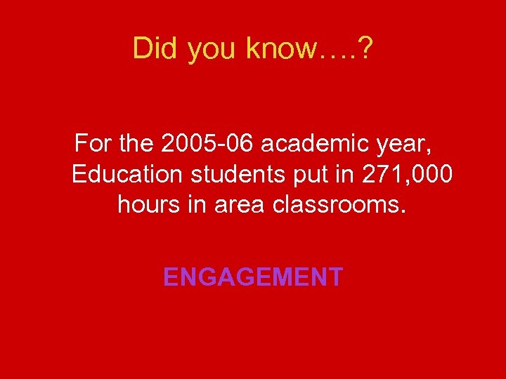 Did you know…. ? For the 2005 -06 academic year, Education students put in