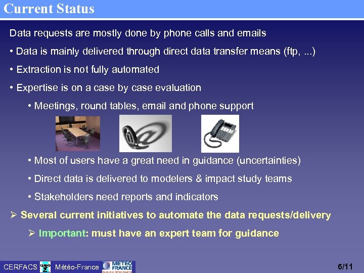 Current Status Data requests are mostly done by phone calls and emails • Data