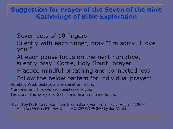Suggestion for Prayer of the Seven of the Nine Gatherings of Bible Exploration n