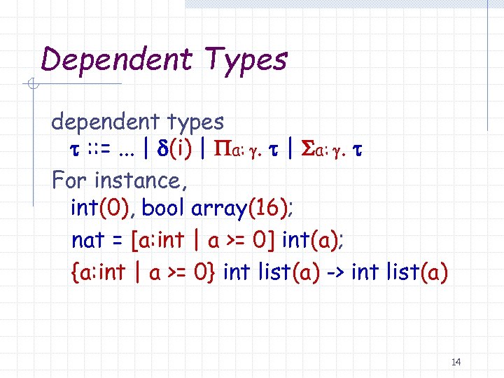 Dependent Types dependent types t : : =. . . | d(i) | Pa: