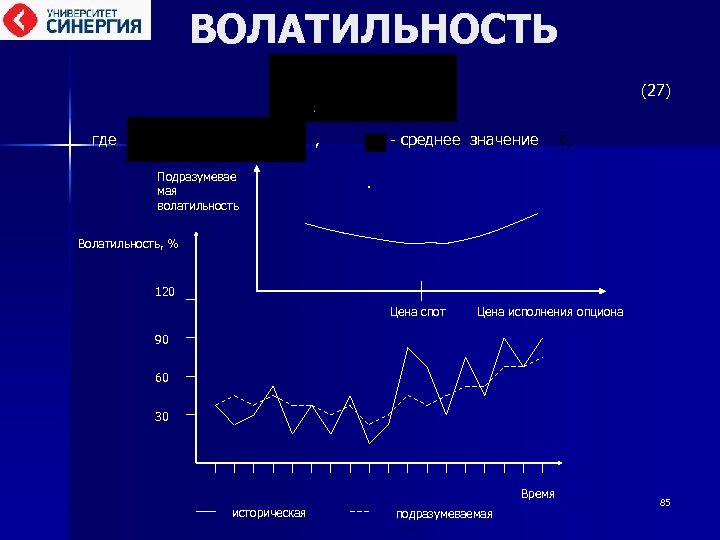 ВОЛАТИЛЬНОСТЬ , где (27) , - среднее значение Подразумевае мая волатильность . Волатильность, %