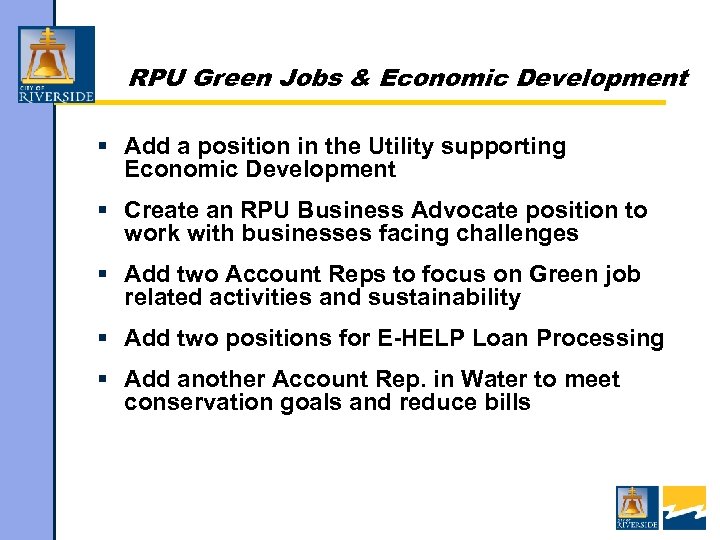 RPU Green Jobs & Economic Development § Add a position in the Utility supporting