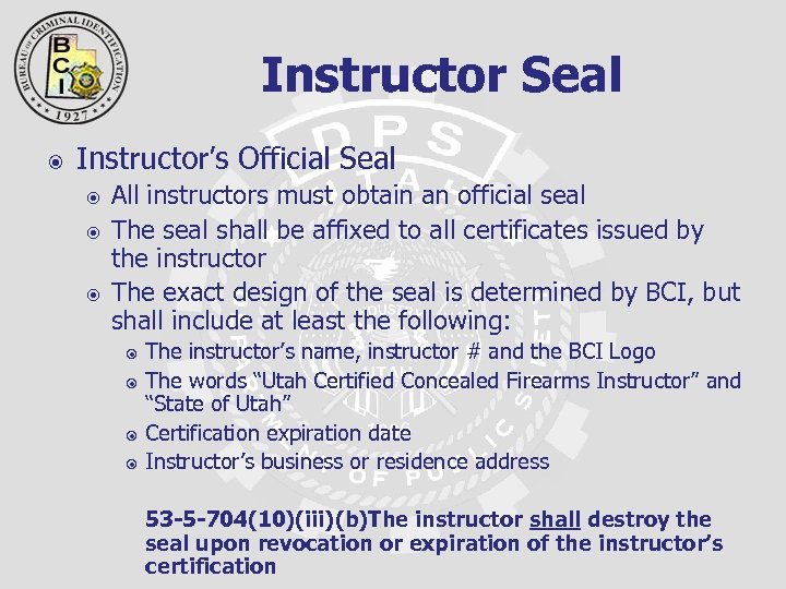 Instructor Seal Instructor’s Official Seal All instructors must obtain an official seal The seal