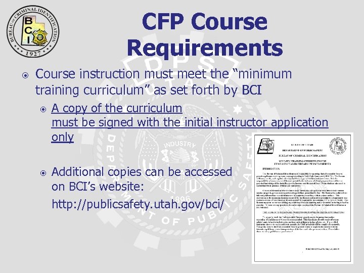 CFP Course Requirements Course instruction must meet the “minimum training curriculum” as set forth