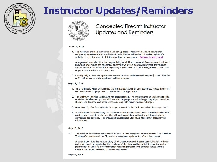 Instructor Updates/Reminders 