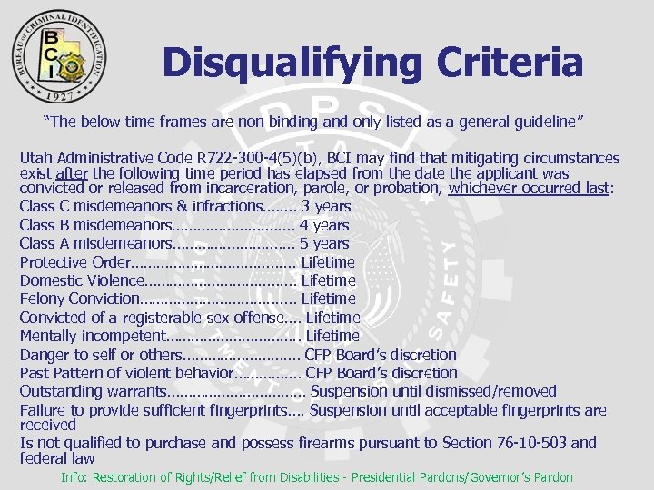  Disqualifying Criteria “The below time frames are non binding and only listed as