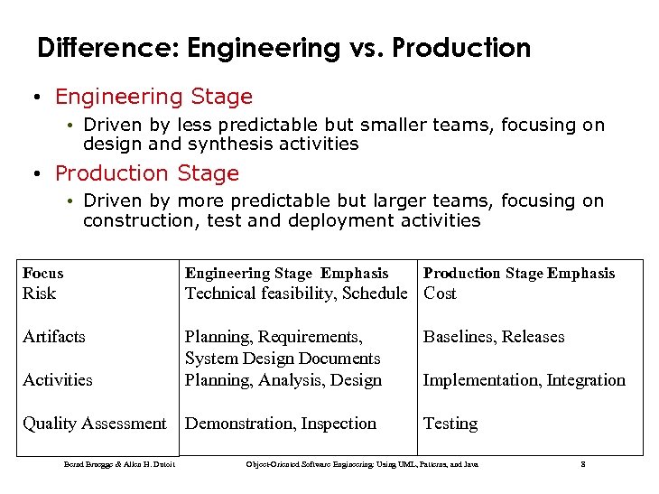 Difference: Engineering vs. Production • Engineering Stage • Driven by less predictable but smaller