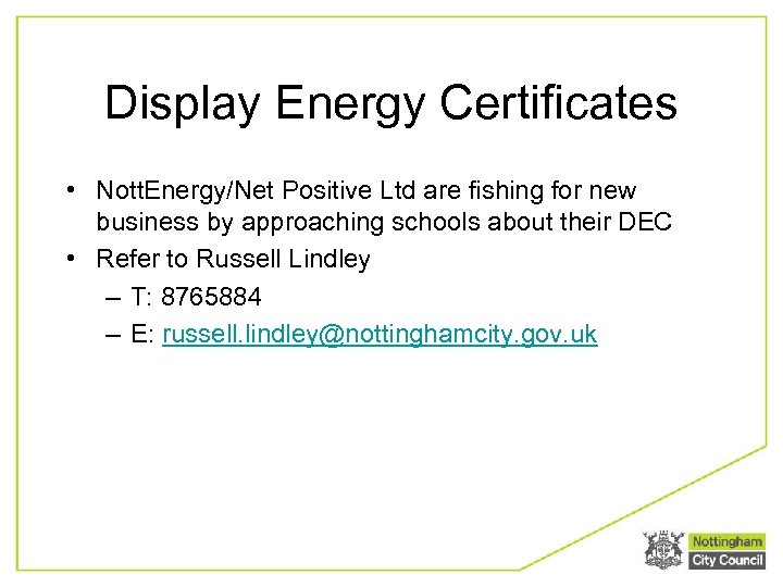 Display Energy Certificates • Nott. Energy/Net Positive Ltd are fishing for new business by