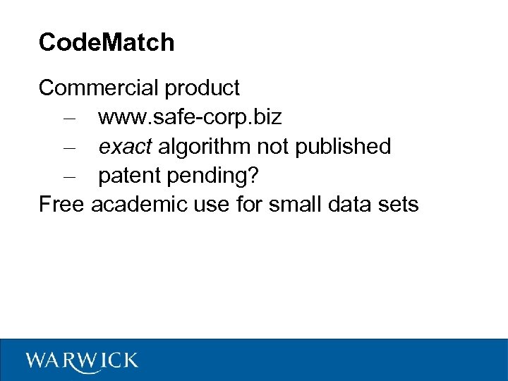 Code. Match Commercial product – www. safe-corp. biz – exact algorithm not published –