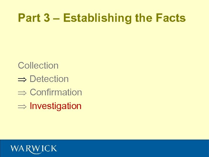 Part 3 – Establishing the Facts Collection Detection Confirmation Investigation 