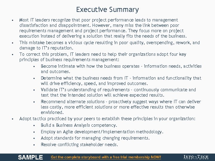 Executive Summary • • Most IT leaders recognize that poor project performance leads to