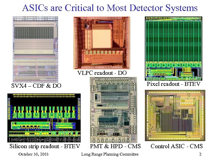 ASICs are Critical to Most Detector Systems VLPC readout - DO Pixel readout -
