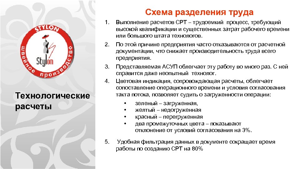 Схема разделения труда 1. Выполнение расчетов СРТ – трудоемкий процесс, требующий высокой квалификации и