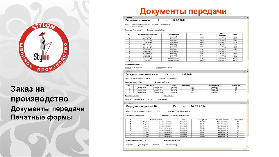 Документы передачи Заказ на производство Документы передачи Печатные формы 