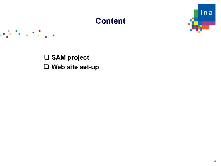 Content SAM project Web site set-up 2 