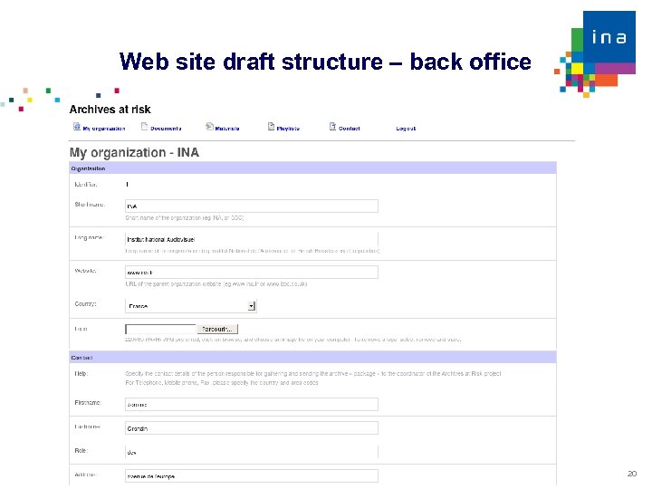 Web site draft structure – back office 20 