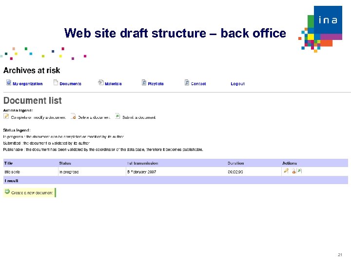 Web site draft structure – back office 21 