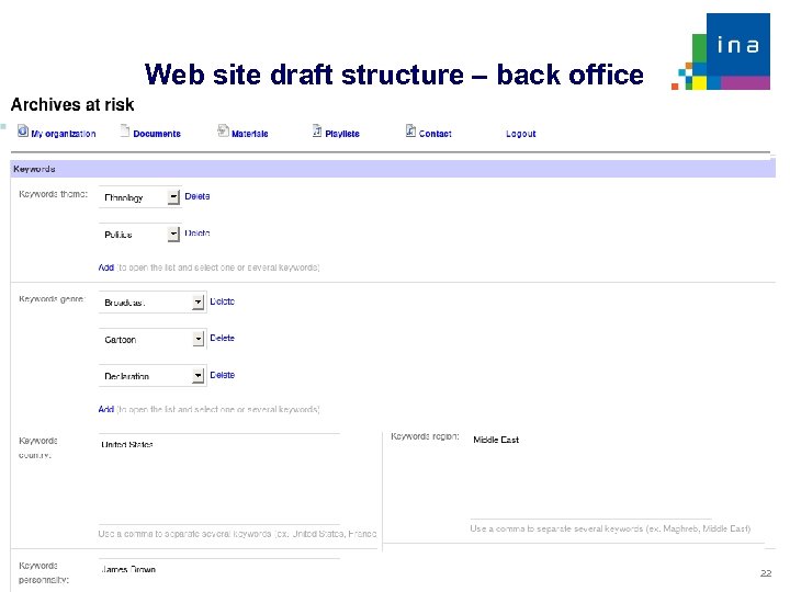 Web site draft structure – back office 22 