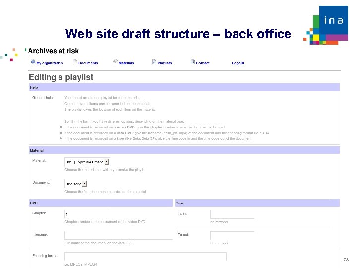 Web site draft structure – back office 23 