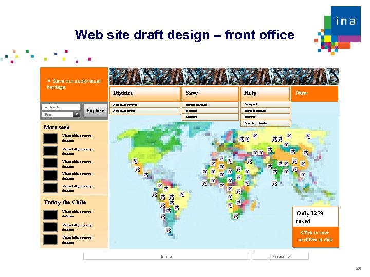 Web site draft design – front office Save our audiovisual heritage Pays Explore Save