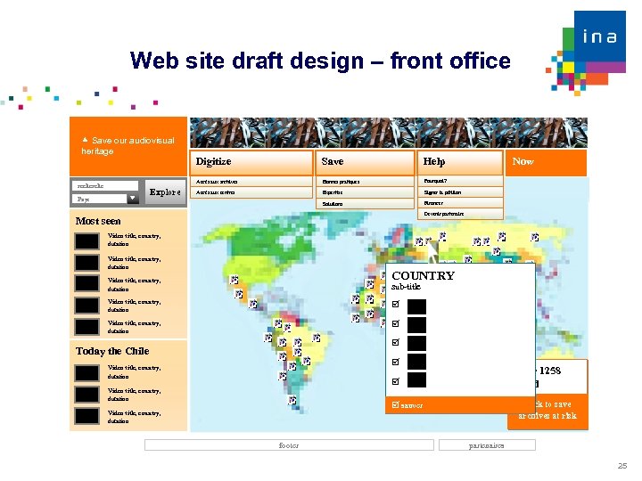 Web site draft design – front office Save our audiovisual heritage Pays Explore Save