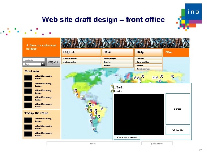 Web site draft design – front office Save our audiovisual heritage Pays Explore Save