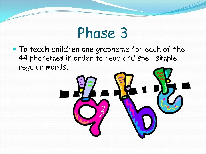 Phase 3 To teach children one grapheme for each of the 44 phonemes in
