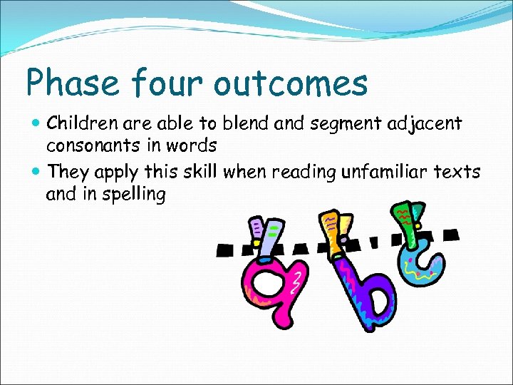 Phase four outcomes Children are able to blend and segment adjacent consonants in words