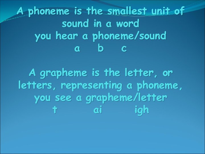 A phoneme is the smallest unit of sound in a word you hear a
