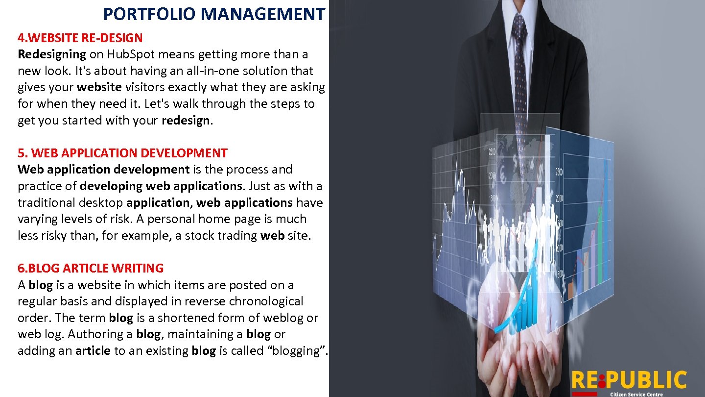 PORTFOLIO MANAGEMENT 4. WEBSITE RE-DESIGN Redesigning on Hub. Spot means getting more than a