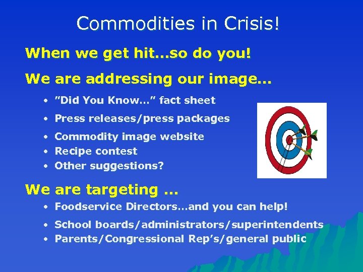 Commodities in Crisis! When we get hit…so do you! We are addressing our image…