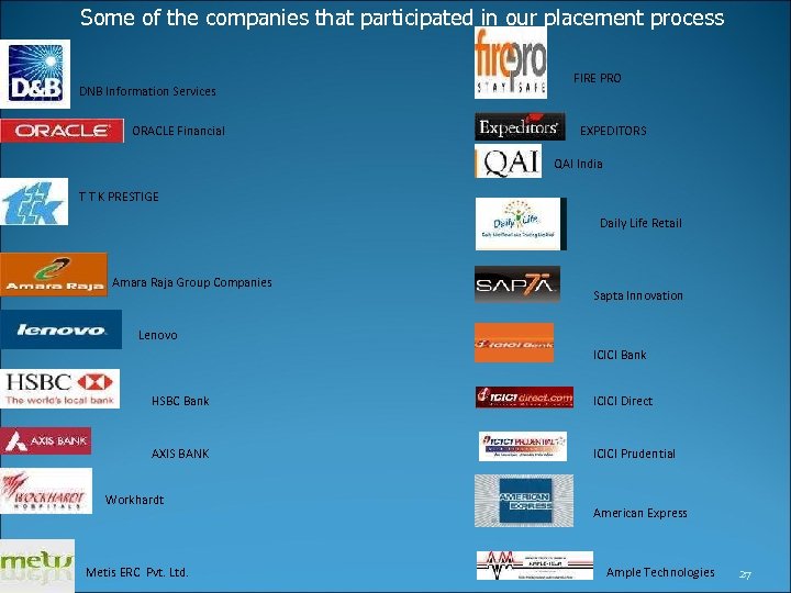 Some of the companies that participated in our placement process DNB Information Services ORACLE