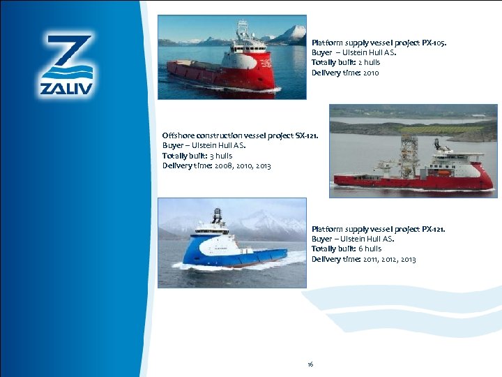 Platform supply vessel project PX-105. Buyer – Ulstein Hull AS. Totally built: 2 hulls