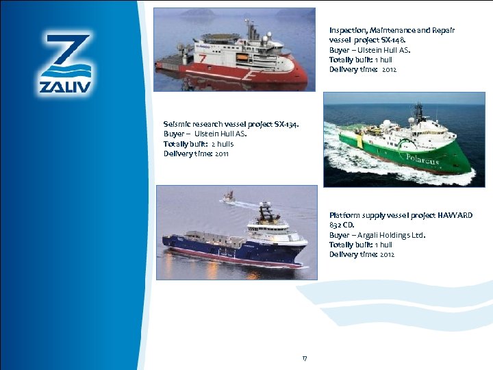 Inspection, Maintenance and Repair vessel project SX-148. Buyer – Ulstein Hull AS. Totally built: