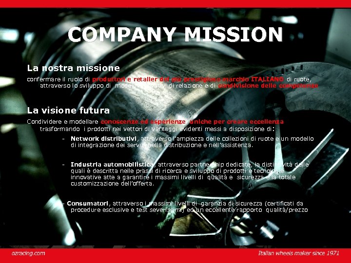 COMPANY MISSION La nostra missione confermare il ruolo di produttori e retailer del più