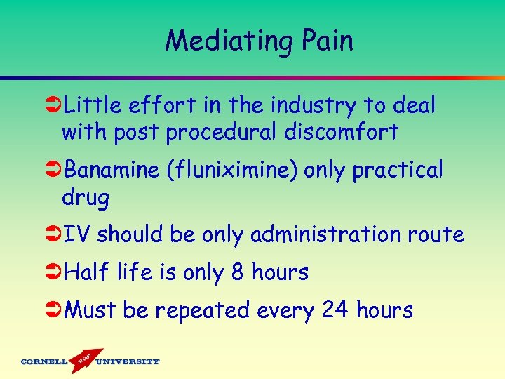 Mediating Pain ÜLittle effort in the industry to deal with post procedural discomfort ÜBanamine