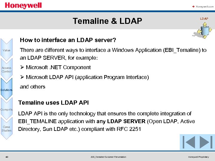 à Honeywell. com Temaline & LDAP How to interface an LDAP server? Value Access