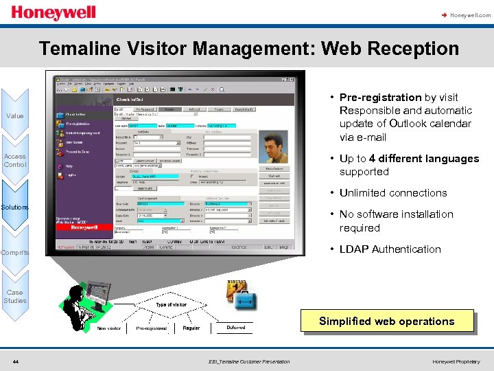 à Honeywell. com Temaline Visitor Management: Web Reception • Pre-registration by visit Responsible and