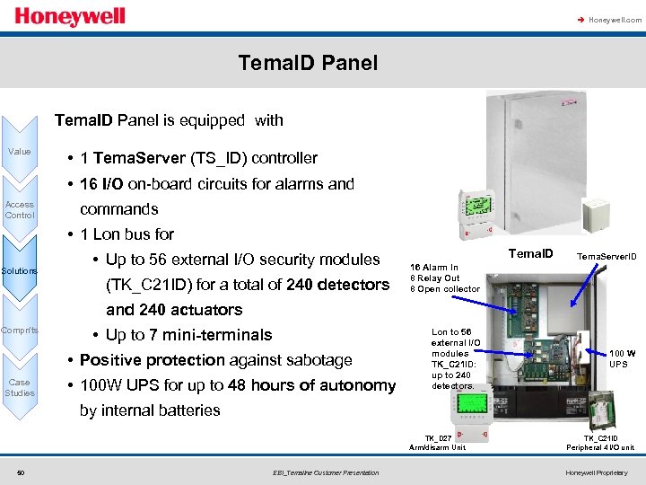 à Honeywell. com Tema. ID Panel is equipped with Value • 1 Tema. Server