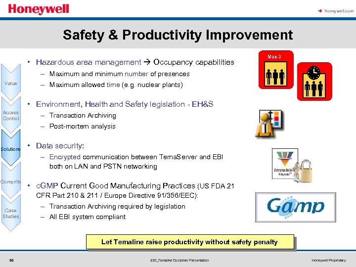 à Honeywell. com Safety & Productivity Improvement • Hazardous area management Occupancy capabilities Max