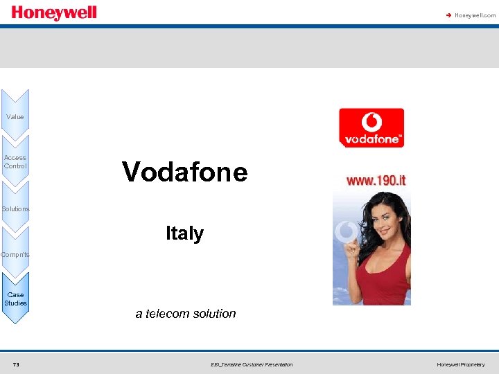 à Honeywell. com Value Access Control Vodafone Solutions Italy Compn'ts Case Studies 73 a